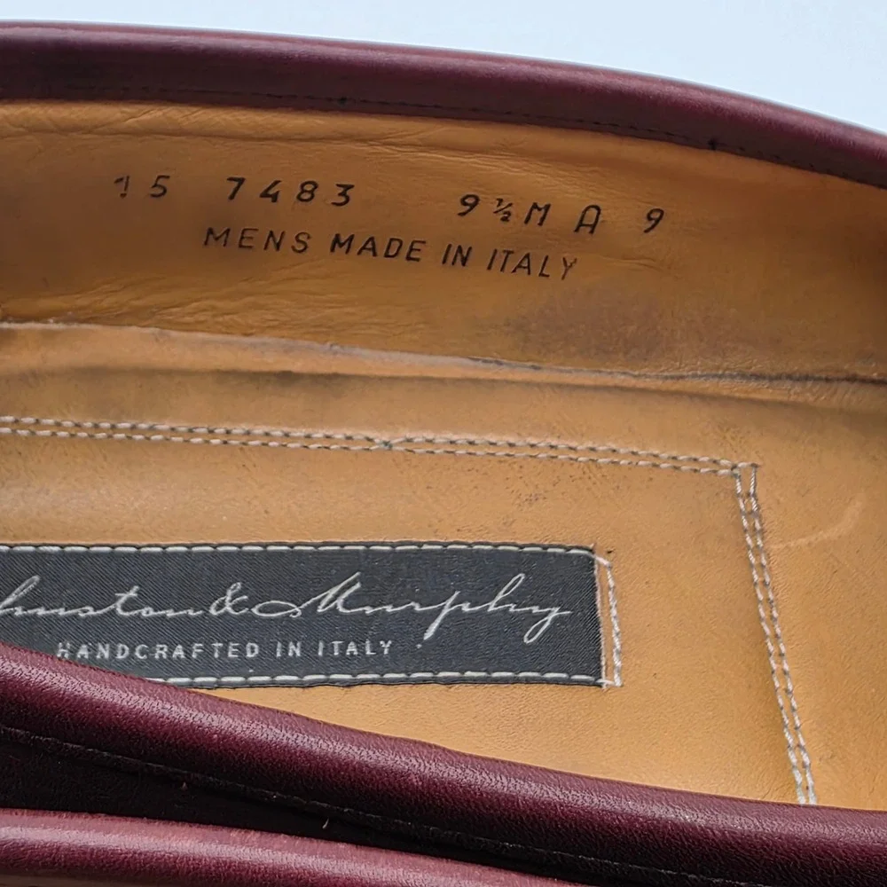 VTG Johnston Murphy Loafers Men 9.5 Leather Burgundy Oxblood Kiltie Tassel Italy